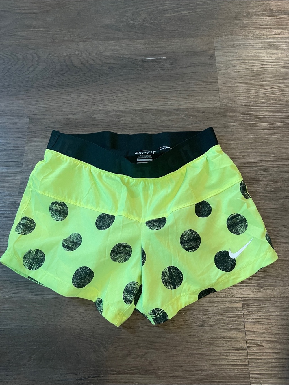 Nike Neon Yellow Polka Dot Womens Running Shorts with liner XS